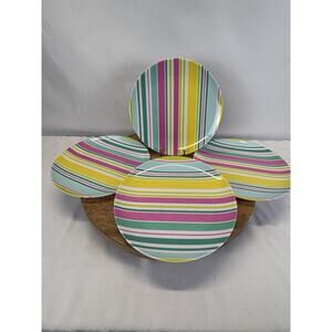4 - Martha Stewart Everyday Melamine 11” Dinner Plate Multi Colored Striped